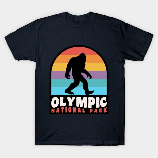 Olympic National Park Bigfoot Sasquatch Retro Sunset T-Shirt by PodDesignShop